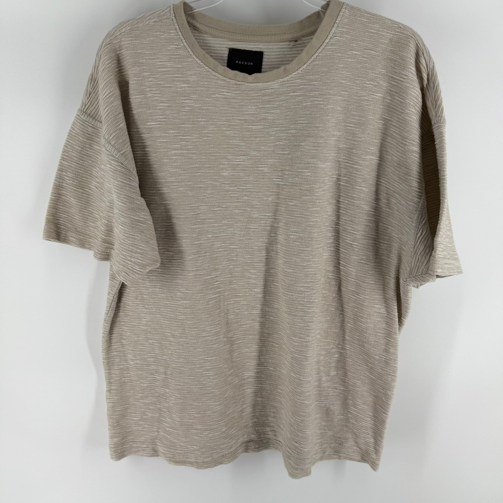 Pacsun T Shirt Mens‎ Medium Oversized Beige Space Dye Knitted Cotton Casual Wear